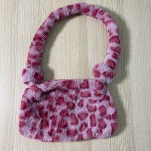 NWOT Fuzzy Pink Cow print Shoulder Bag